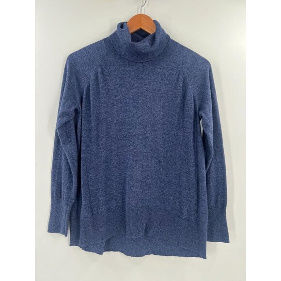 White + Warren Women Size Medium Blue Turtleneck Cotton Silk Blend Sweater - Picture 1 of 8